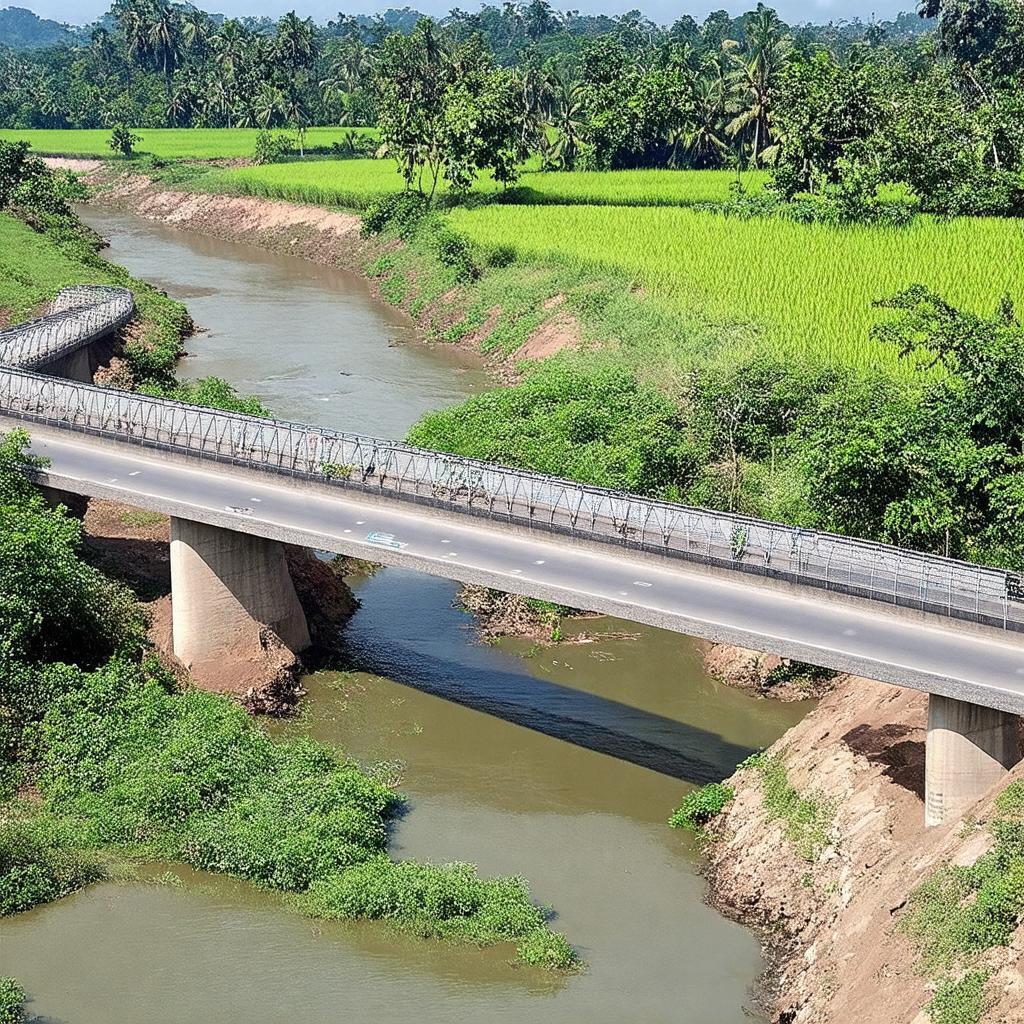 Hinh anh Cầu Xà Tạ nhin tu xa tren Tỉnh Lộ 2 tai Bạc Liêu